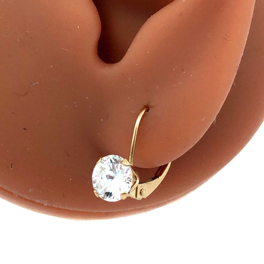 Designer UTC 10K Yellow Gold Round Cubic Zirconia CZ Leverback Hook Earrings