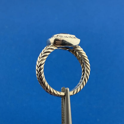 David Yurman 925 Sterling Silver Morganite Pave Diamond Halo Petite Albion Ring