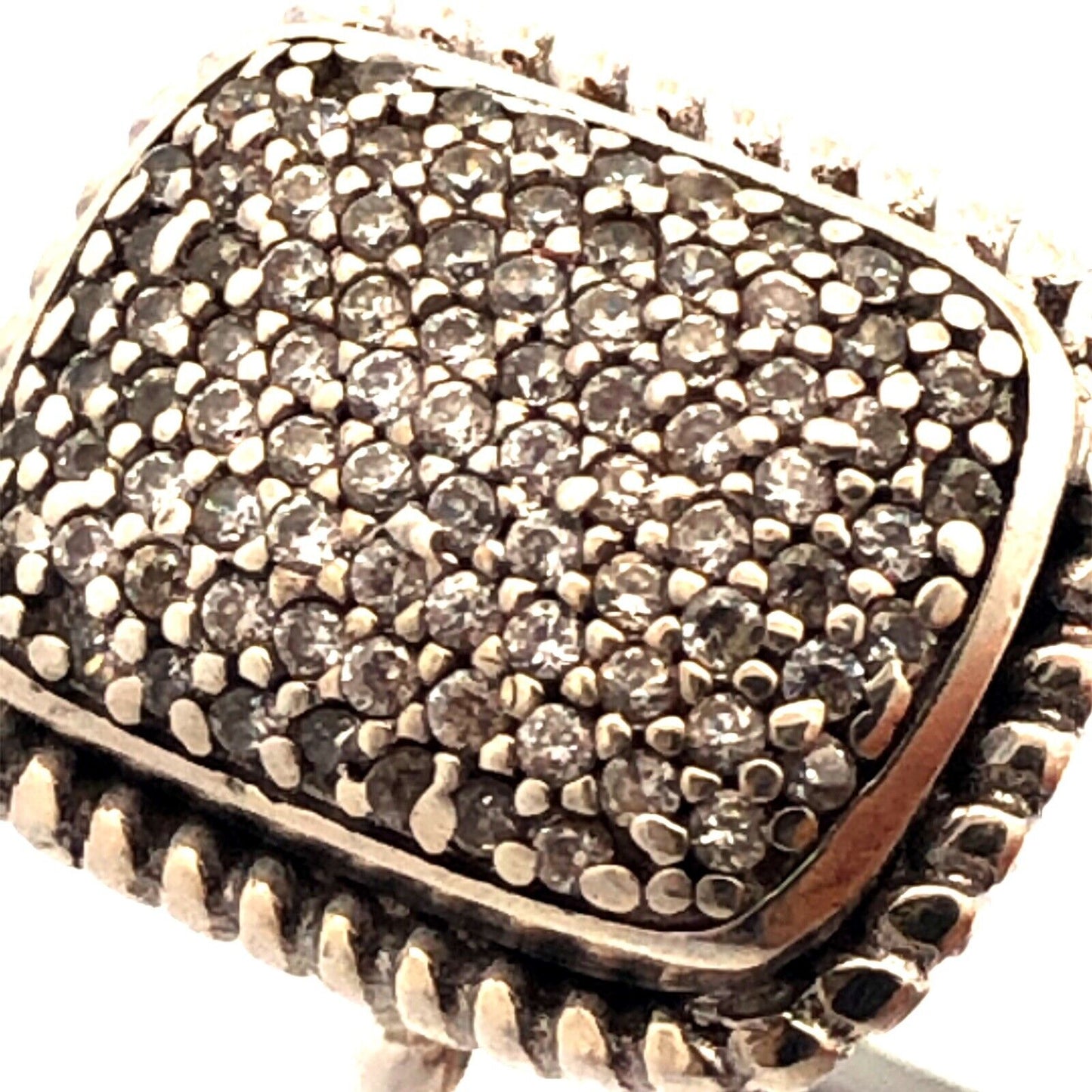 Designer A 925 Sterling Silver Round Diamond Pave Rectangle Anniversary Ring