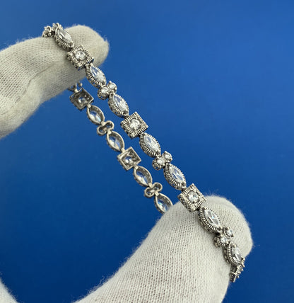 Designer 925 Sterling Silver Round & Marquise Cubic Zirconia CZ Tennis Bracelet