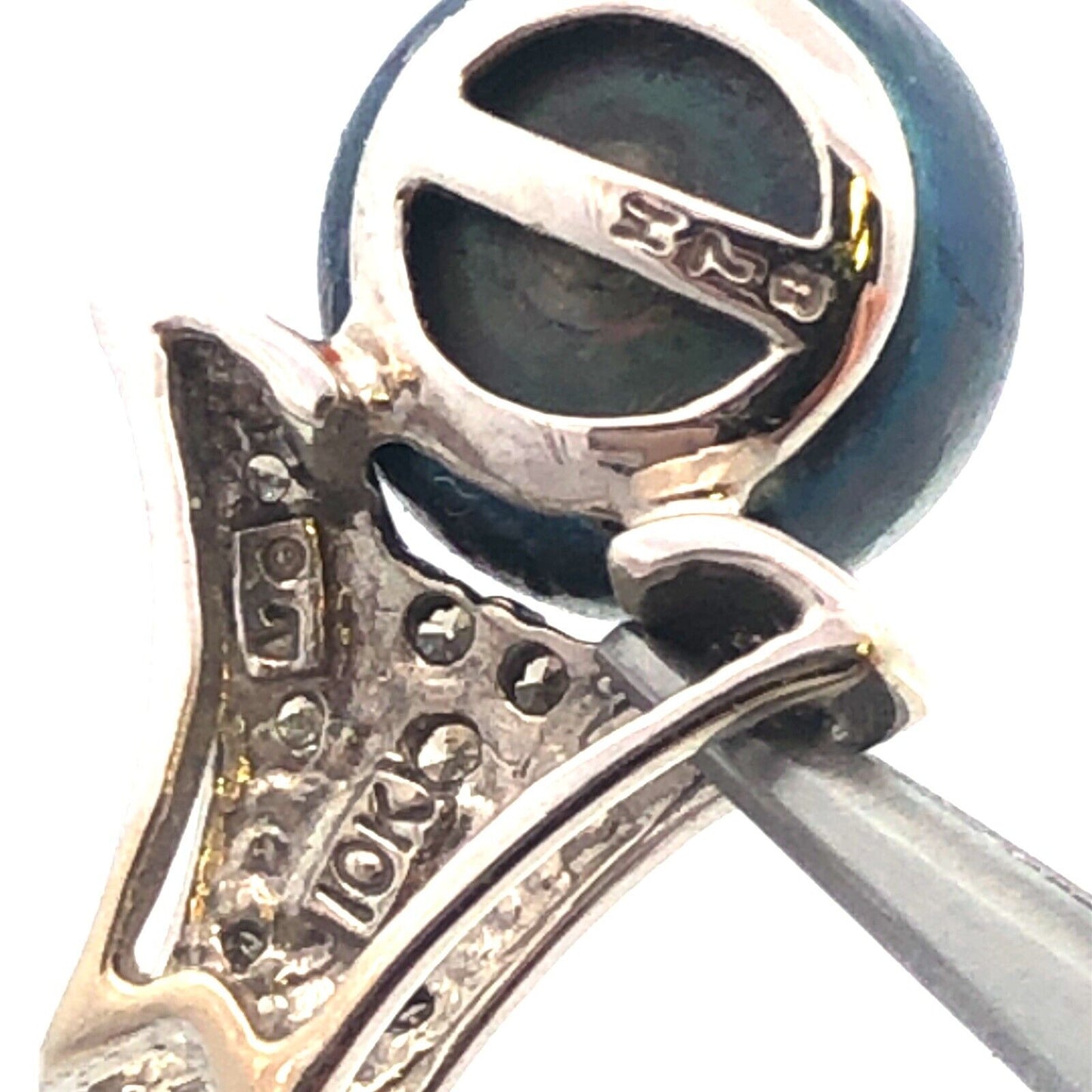 Retro 10K White Gold Black Tahitian Pearl Diamond Slide Charm Pendant
