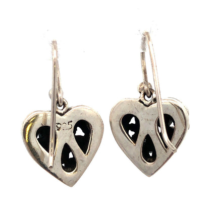 Vintage 925 Sterling Silver Scroll Swirl Puffy Heart Hook Dangle Earrings