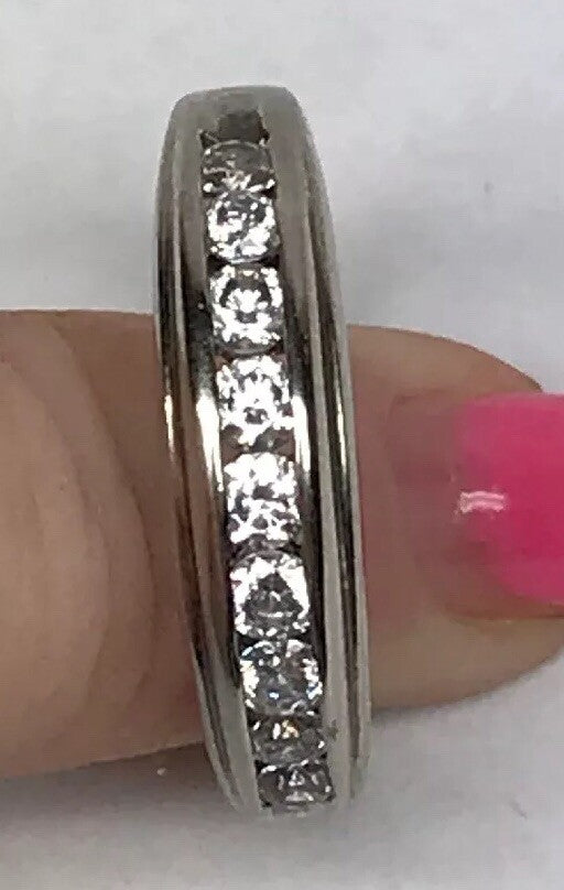 Unisex Sterling Silver 925 Cubic Zirconia Wedding Bridal Anniversary Band Ring