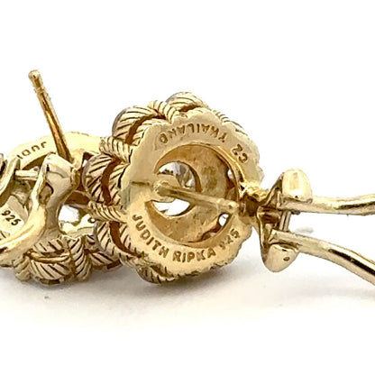 Judith Ripka 925 Sterling Silver Vermeil Cubic Zirconia Floral Cluster Earrings