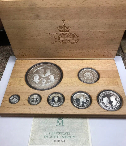 1989 Spain 500th Anniversary Discovery Of The Americas 7 Coin Silver Pesetas Set