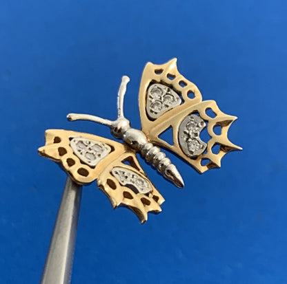 14K Yellow White Gold Diamond Two Toned Butterfly Pendant