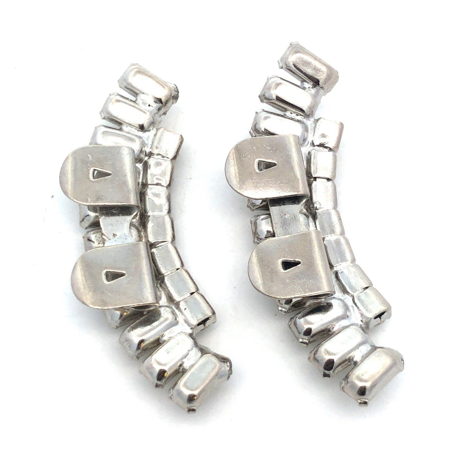 Retro Silver Tone Rhinestone Statement Shoe Clips