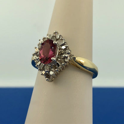 Stunning 14K Yellow White Gold Diamond Pink Tourmaline Engagement Occasion Ring