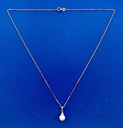 Designer 14K White Gold Pearl Diamond Wedding Anniversary Sweetheart Necklace