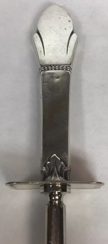 Sterling Silver 925 Fleur De Lis Beaded Design Handled Meat Fork