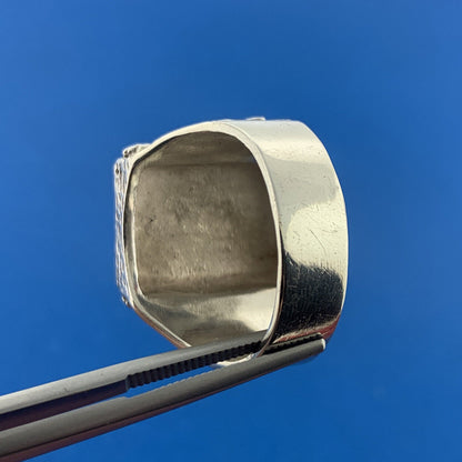 Retro Designer 925 Sterling Silver Grapevine Mens Statement Rectangle Dome Ring