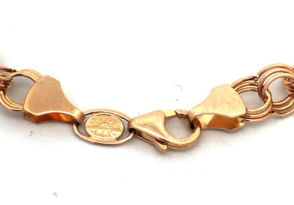 Gorgeous 14k Yellow Gold Triple Circle Link Lobster Claw Clasp 7.25" Bracelet