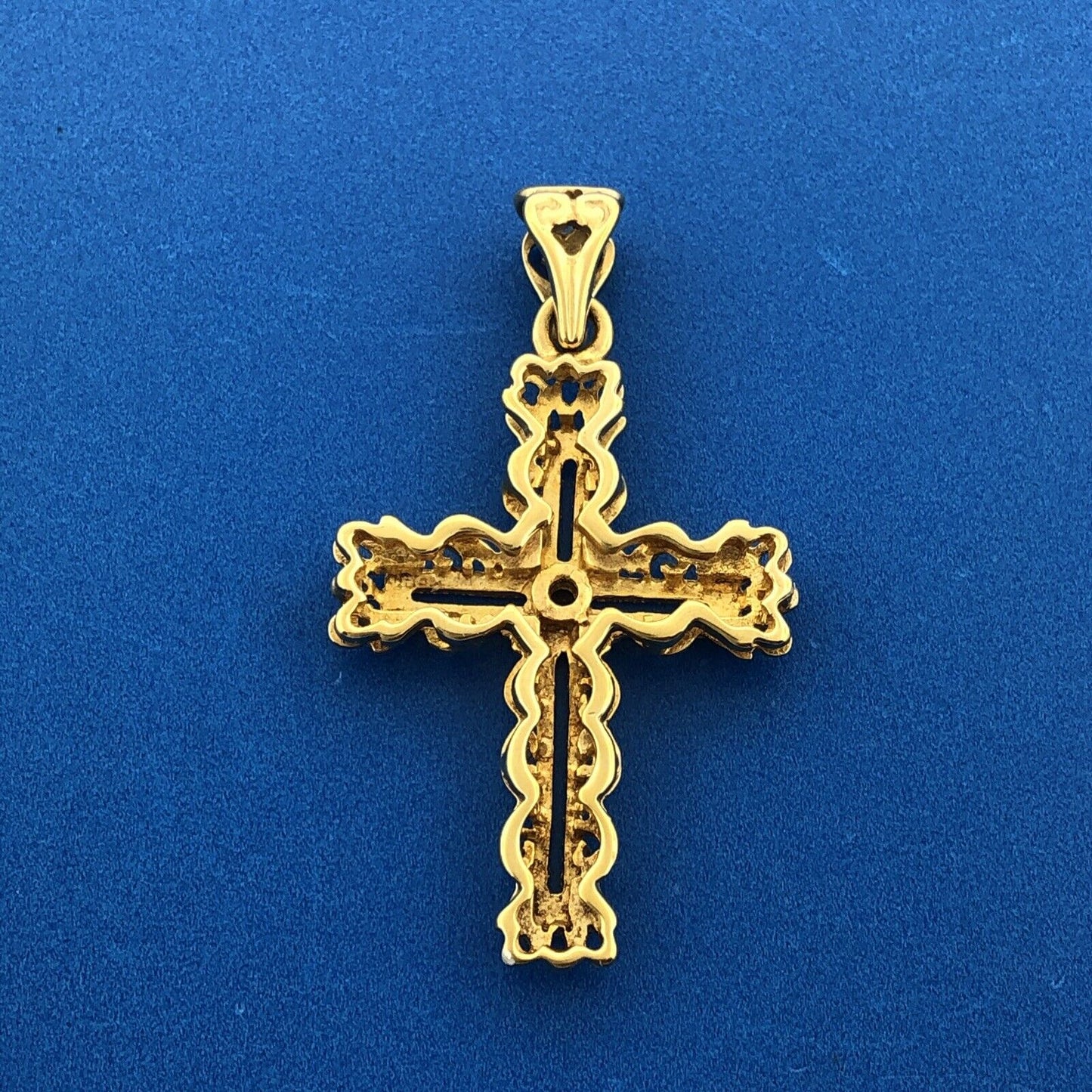 Veronese 925 Sterling Silver Vermeil Sapphire Open Work Statement Cross Pendant