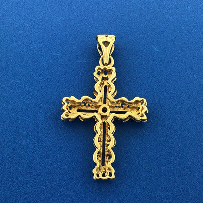 Veronese 925 Sterling Silver Vermeil Sapphire Open Work Statement Cross Pendant