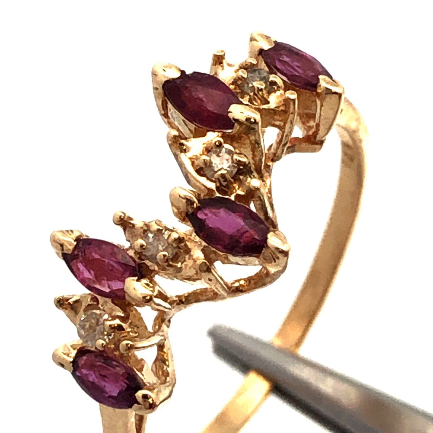 Estate 14K Yellow Gold Marquise Amethyst Diamond Stacking Band Ring