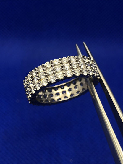 MEDA 925 Sterling Silver Cubic Zirconia Eternity Wedding Anniversary Band Ring