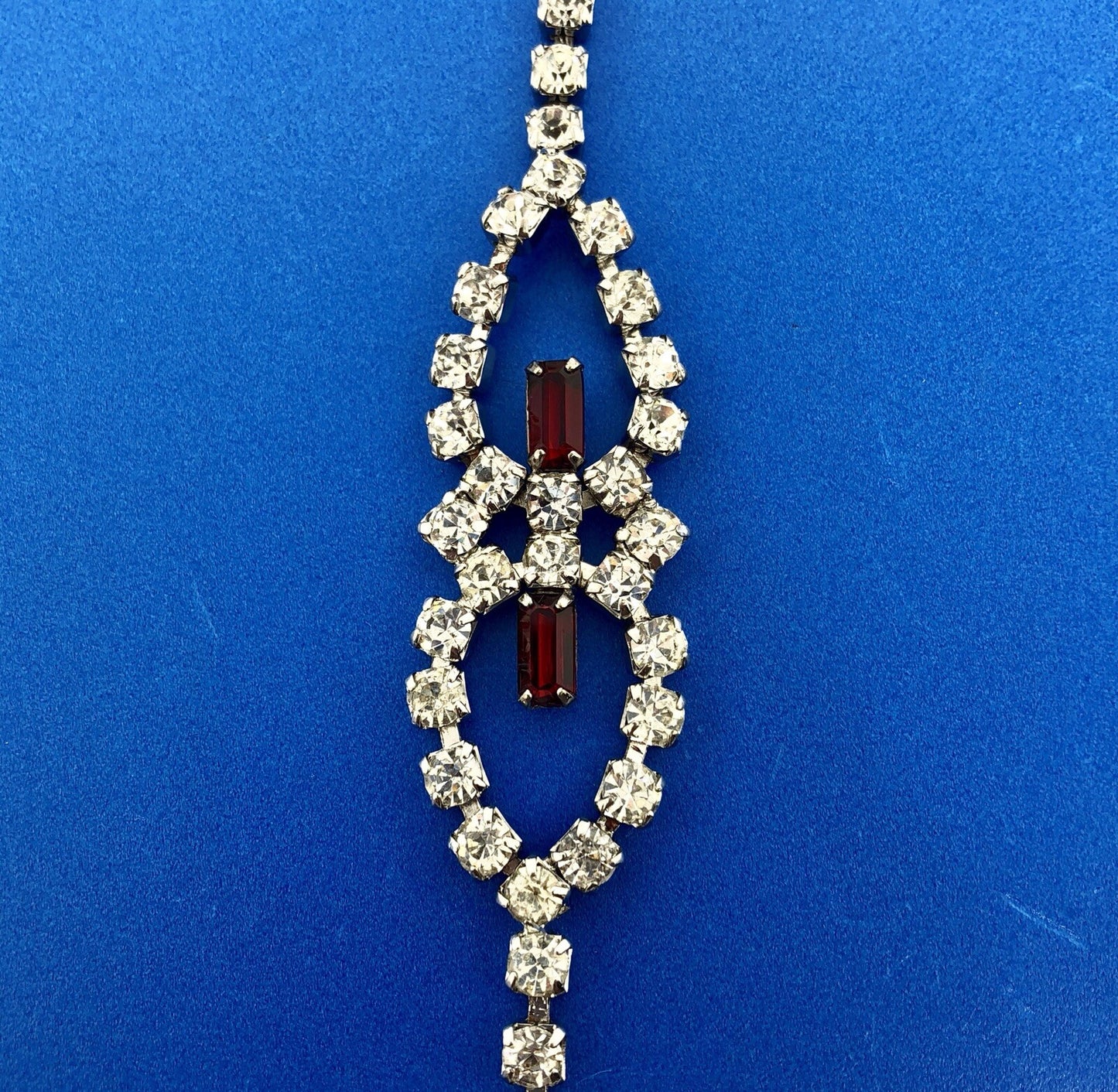 Vintage Silver Tone Rectangle Red Round White Rhinestone Valentine Bracelet
