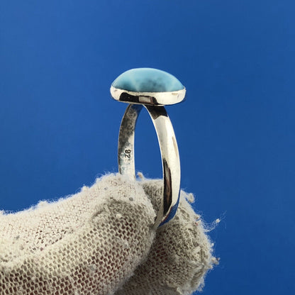 Stunning Sterling Silver 925 Circle Cabochon Sky Blue Larimar Ring Size 9