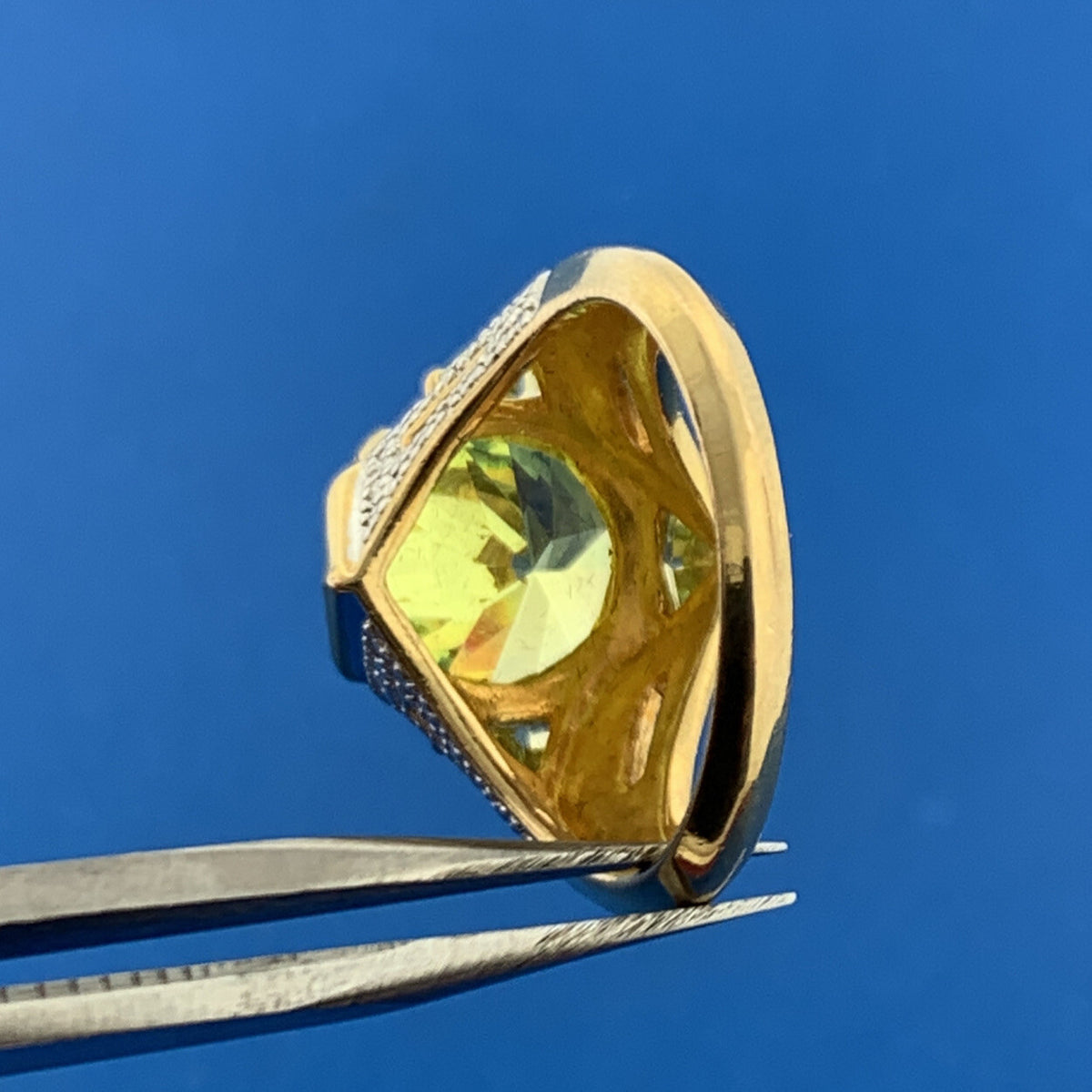 Designer 925 Sterling Silver Vermeil Chartreuse Cubic Zirconia Statement Ring