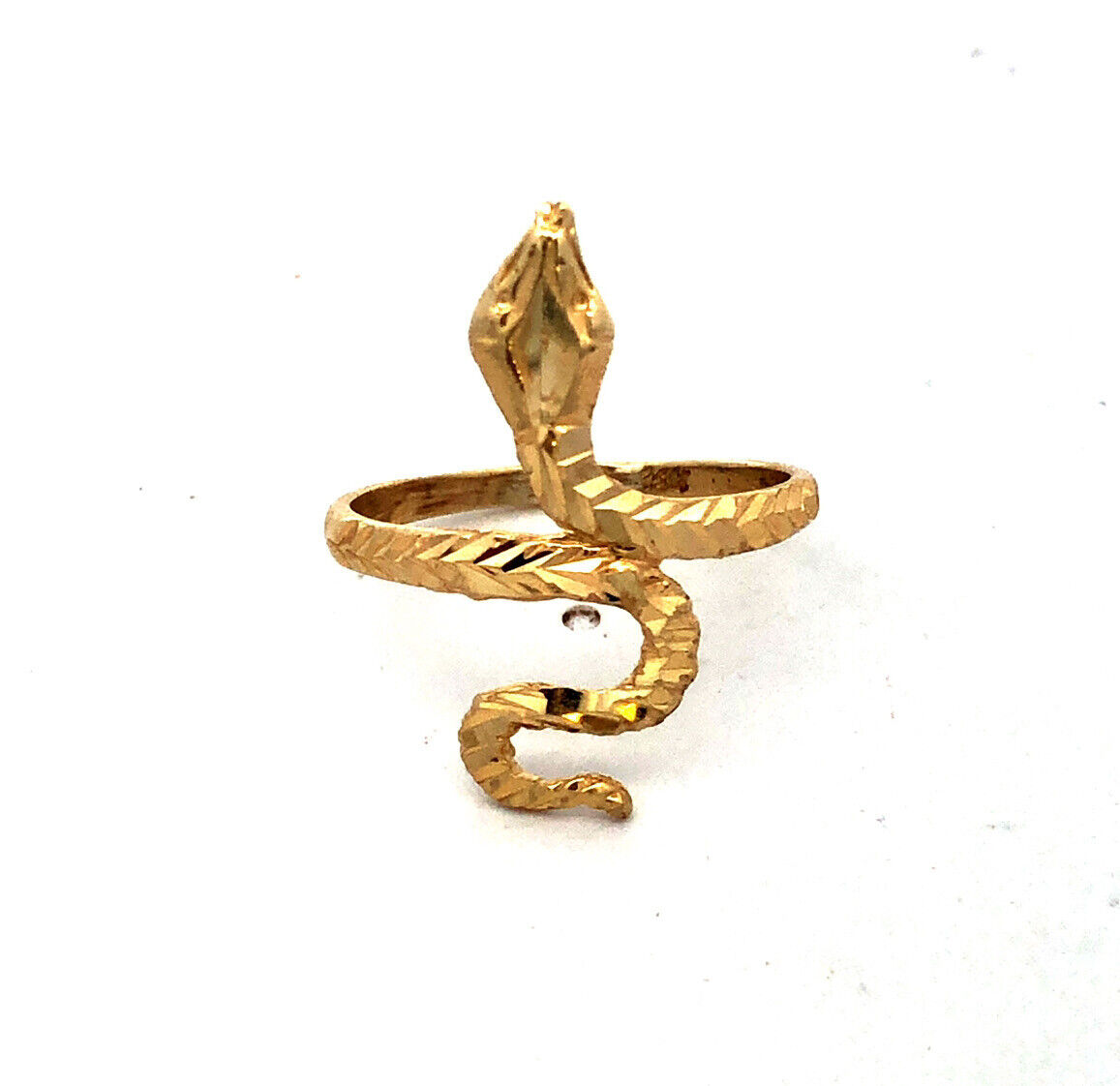 Designer 10K Yellow Gold Diamond Cut Rattler Textured Snake Ring