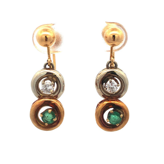 Naomi 14K White Yellow Rose Gold Diamond Emerald Drop Dangle Screw Back Earrings