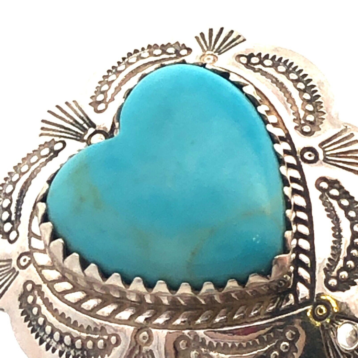 Native American QT 925 Sterling Silver Heart Turquoise Dangle Bead Charm Ring
