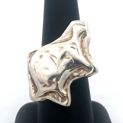 Artisan Hand Cast Signed 925 Sterling Silver Modernist Animal Statement Ring