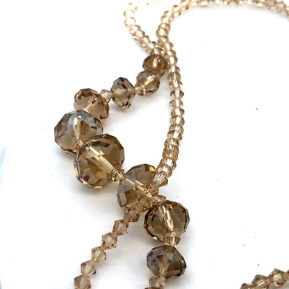 Retro Sparkling 2pc Lot Champagne Faceted Glass Crystal Bead Layering Necklaces