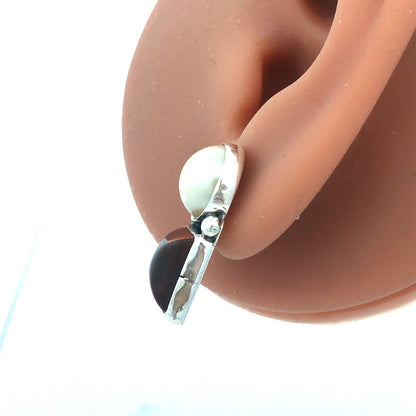 Vintage 925 Sterling Silver Round Pearl Square Amber Drop Stud Earrings