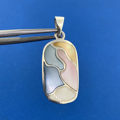 Designer 925 Sterling Silver Multicolor Mother Of Pearl Inlay Oval Drop Pendant