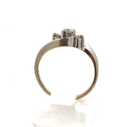 14K White Gold Round Diamond Trio Bypass Style Bridal Promise Engagement Ring