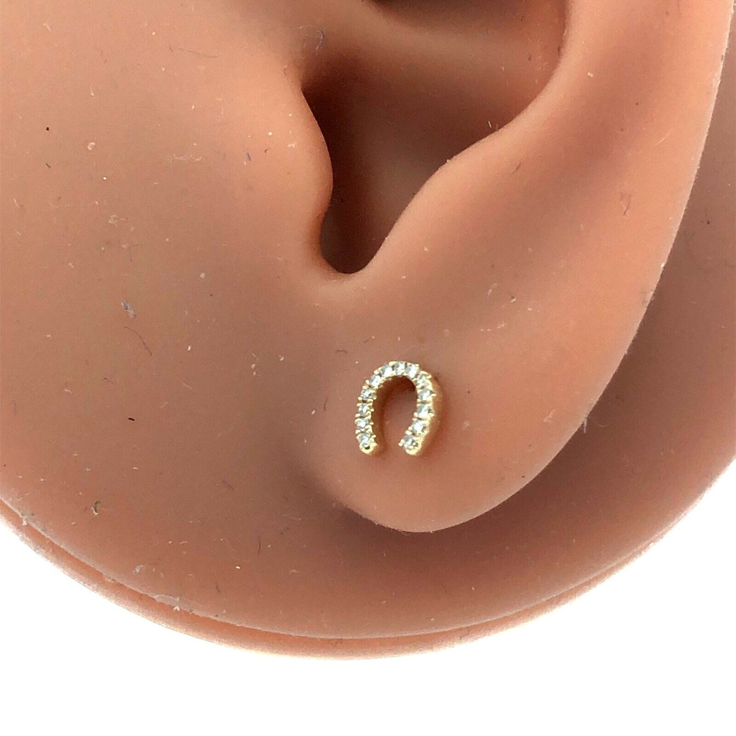 Designer 14K Yellow Gold Pave Diamond Horseshoe Good Luck Stud Earrings