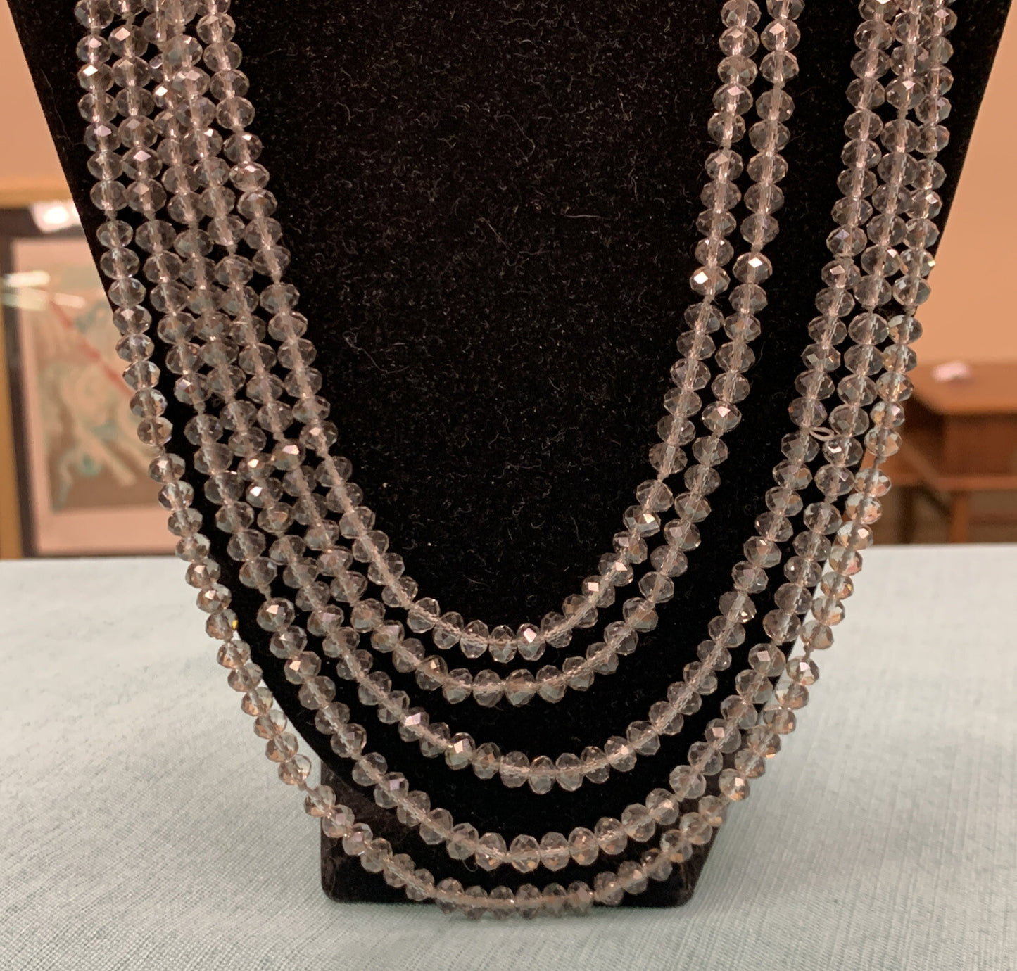 Vintage Silver Tone Roaring 20's Silver Faceted Crystal Layered Flapper Necklace