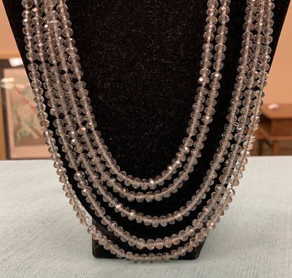Vintage Silver Tone Roaring 20's Silver Faceted Crystal Layered Flapper Necklace