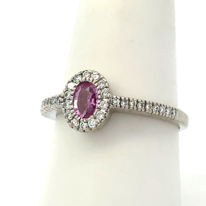 Designer B & G 14K White Gold Pink Sapphire Diamond Anniversary Cocktail Ring