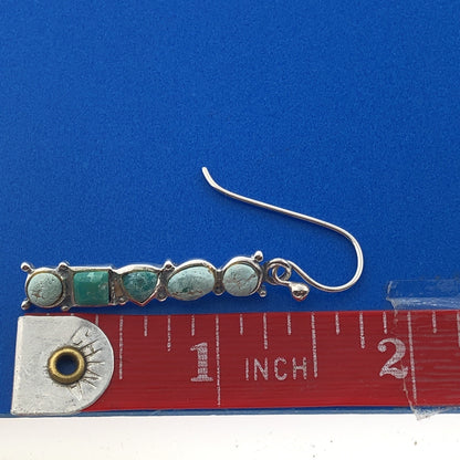 Sterling Silver 925 Multi-Shaped Cabochon Green Turquoise Dangle Hook Earrings