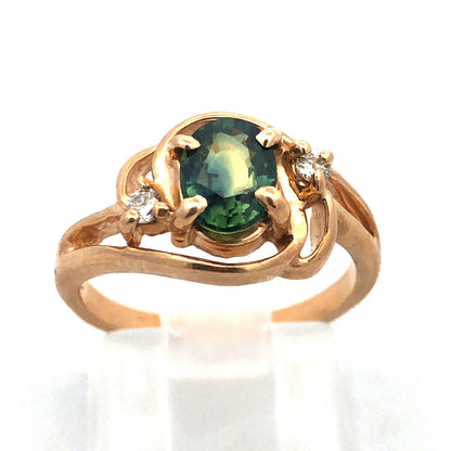 Estate 14k Yellow Gold Green Sapphire Diamond Accent Openwork Anniversary Ring