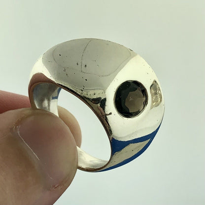 Designer Givenchy 925 Sterling Silver Round Smoky Quartz Modernist Dome Ring