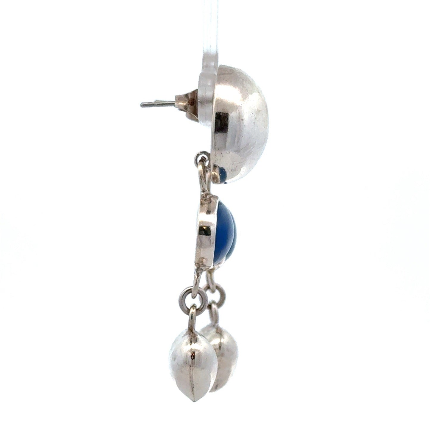 Designer Mexico 925 Sterling Silver Blue Chalcedony Dome Heart Dangle Earrings