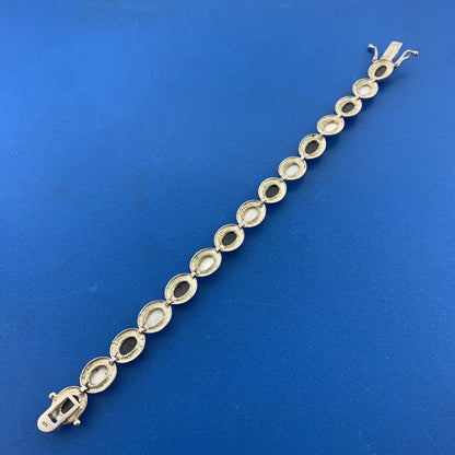 Vintage FAS Sterling Silver Black White Star Sapphire Cabochon Tennis Bracelet