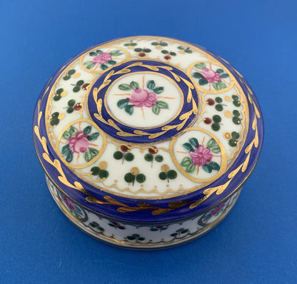 Vintage Griffe Hand Painted Floral Motif Italian Porcelain Round Trinket Box