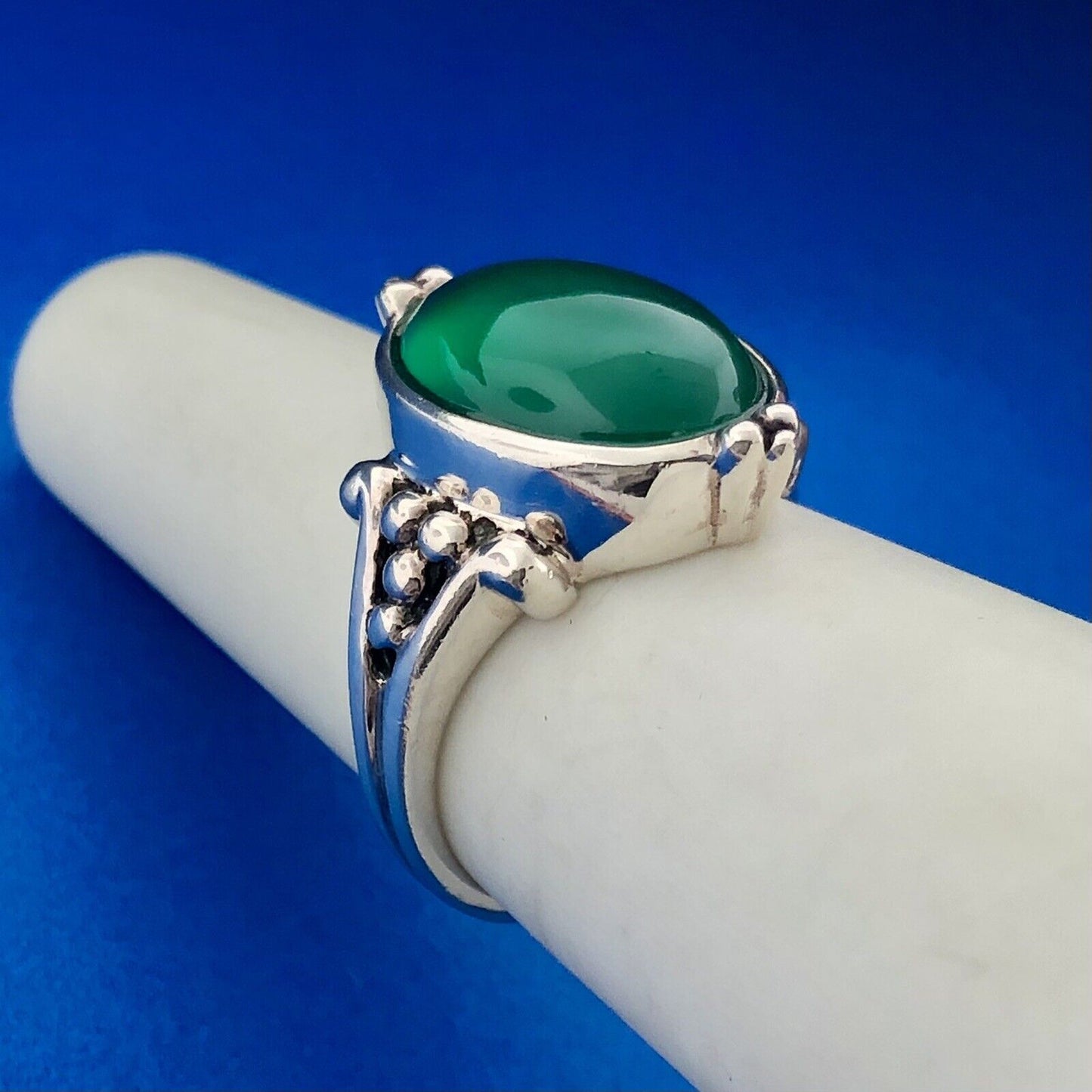 Designer SG Sterling Silver 925 African Green Onyx Cabochon Cocktail Ring