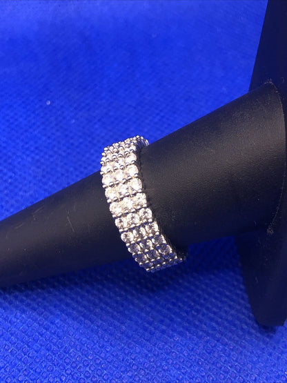 MEDA 925 Sterling Silver Cubic Zirconia Eternity Wedding Anniversary Band Ring