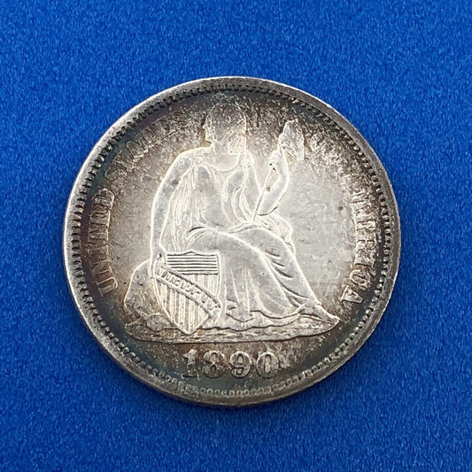 1890 P Silver Seated Liberty Dime Better Key New Orleans Coin Sunset Tone AU DET
