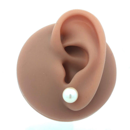 Designer 14K Yellow Gold Round Pearl Solitaire 8.5mm Stud Earrings