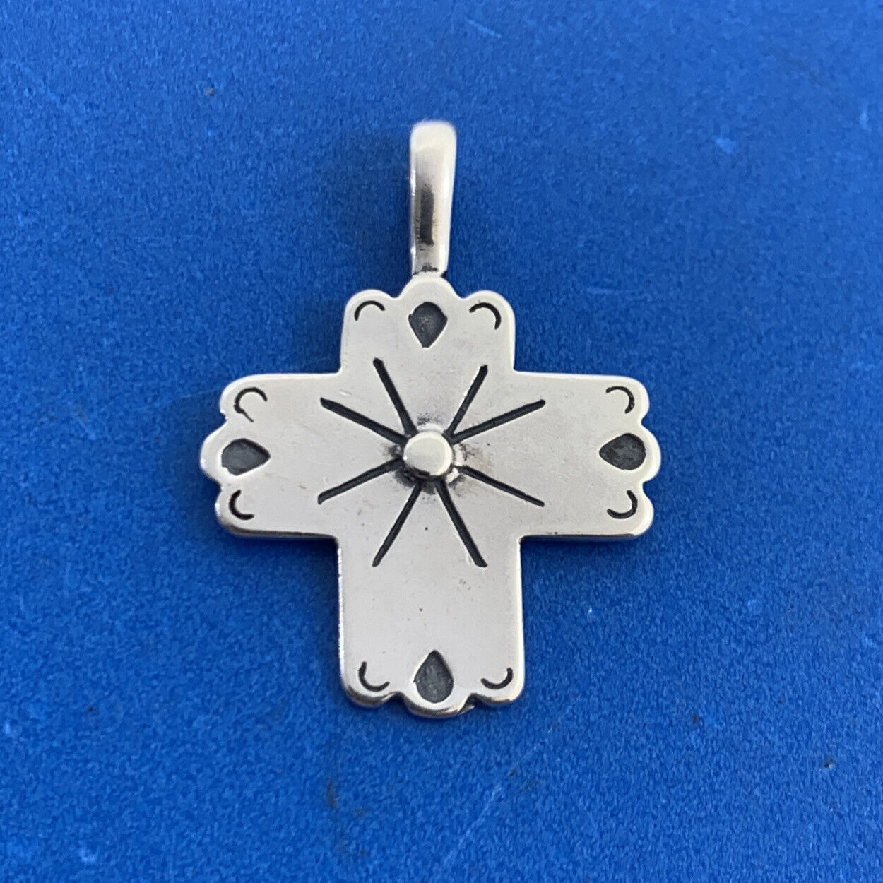 Designer Clyde Duneier CDI 925 Sterling Silver Concho Cross Drop Dangle Pendant