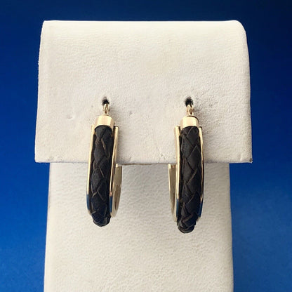 Jacmel JCM 14k Yellow Gold Braided Leather Rawhide Hoop Earrings