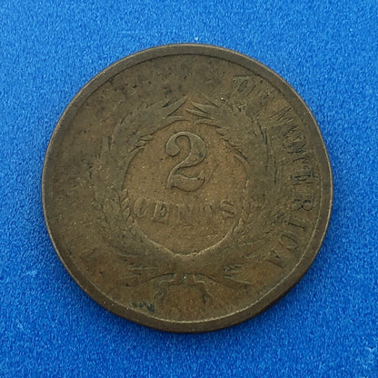 1865 P Bronze Two-Cent Piece Union Shield Short Lived Philadelphia Mint Coin