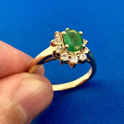 Estate 10K Yellow Gold Emerald Diamond May Anniversary Engagement Ring