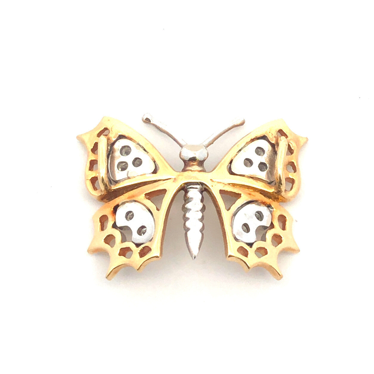 14K Yellow White Gold Diamond Two Toned Butterfly Pendant